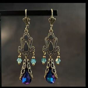 Victorian Drop Dangle Rainbow Mystic Zirconia Tassel Statement Crystal Earrings
